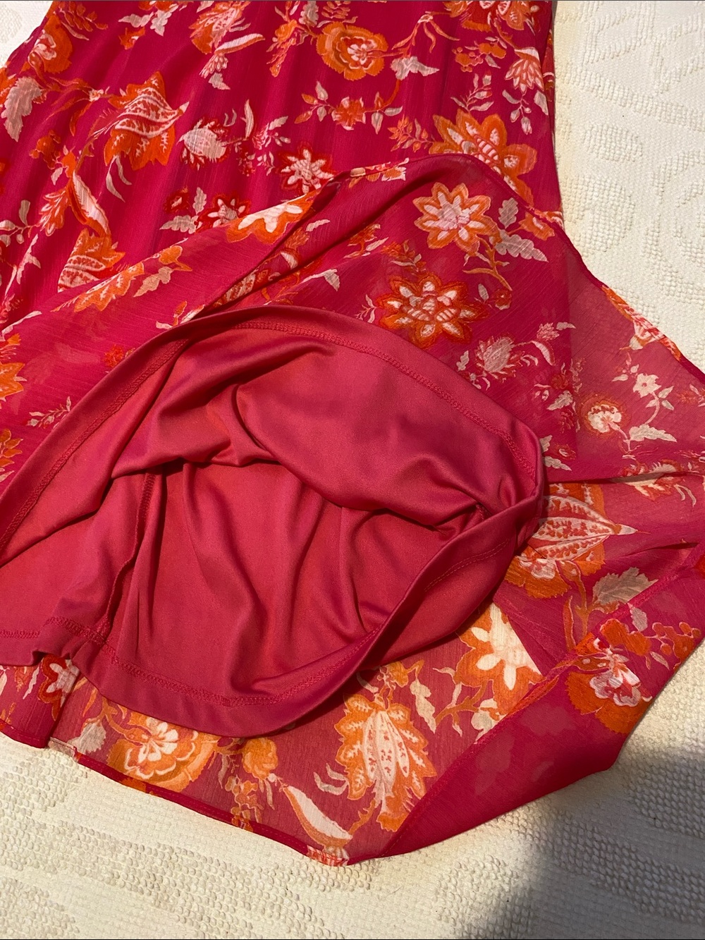 Chaps Dark Pink Floral Sleeveless Shift Dress with Orange & Cream Accents - Picture 6 of 9